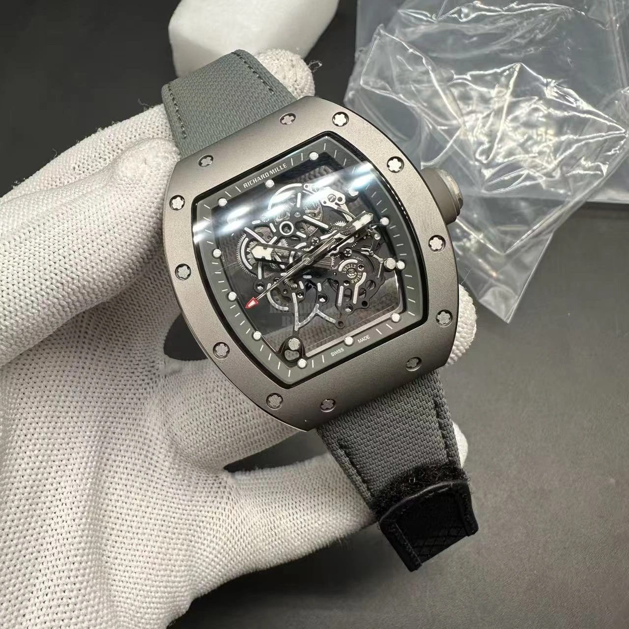 Richard Mille RM055 Bubba Watson Super Clone Titanium Skeleton Dial Gray Nylon Strap BBR Factory