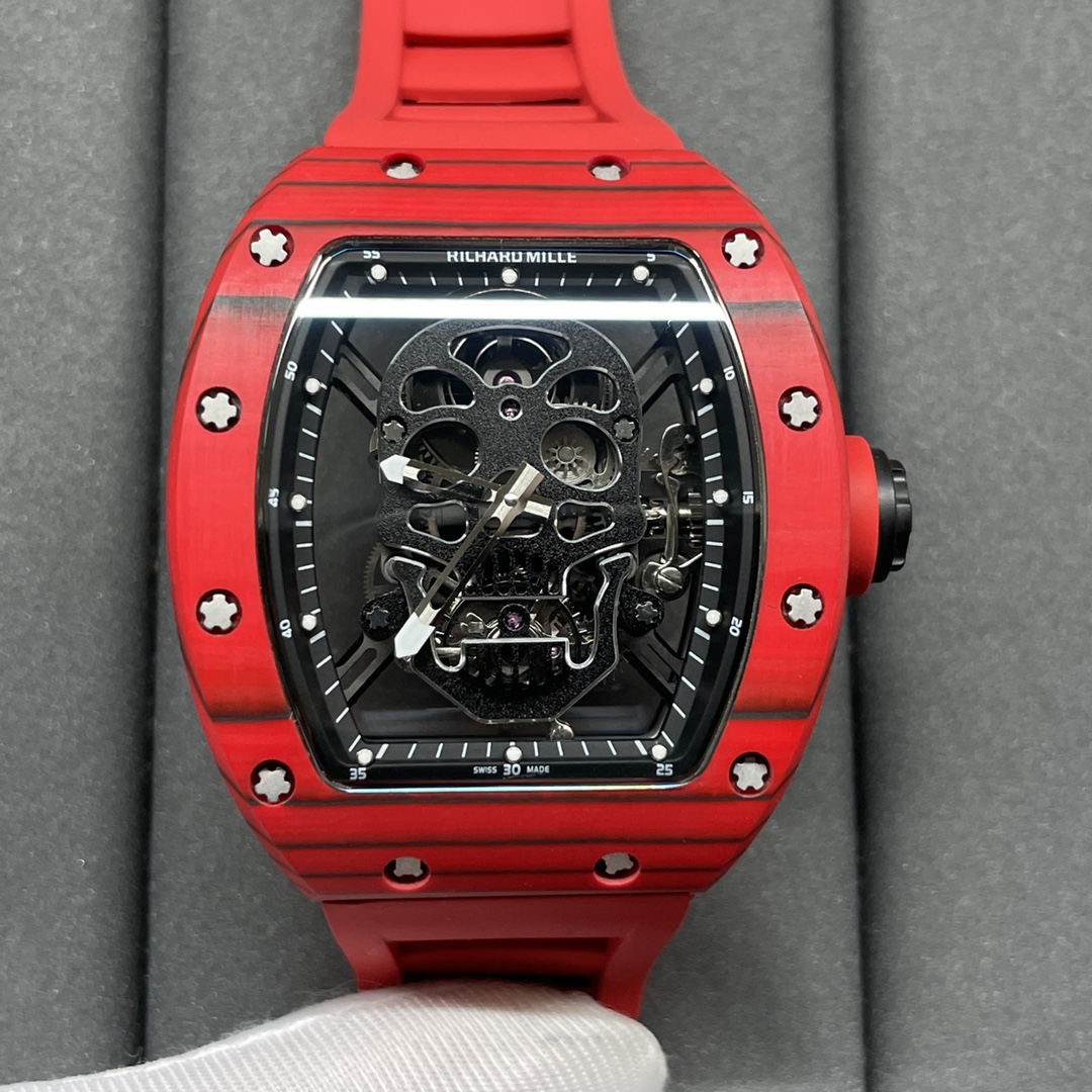 Replica Richard Mille RM 52-01 Skeleton Skull Dial Men's Watch – Swiss Movement, Red Carbon Case