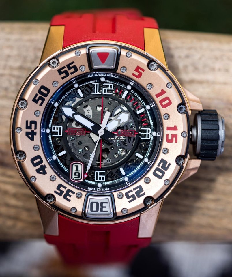 Richard Mille Diver, Rose Gold on Red Rubber Strap RM028