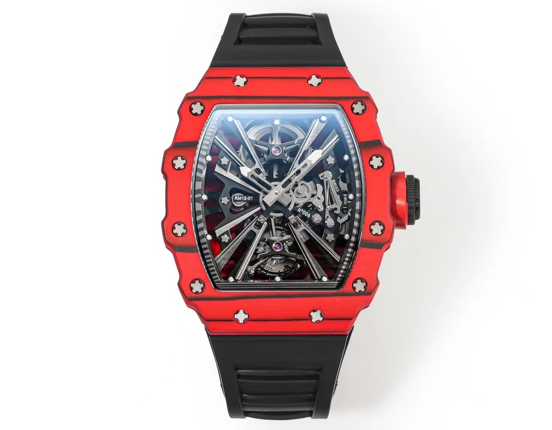 Richard Mille RM 12-01 Replica Swiss Tourbillon – Premium Red Carbon Case, Luxury Sports Watch