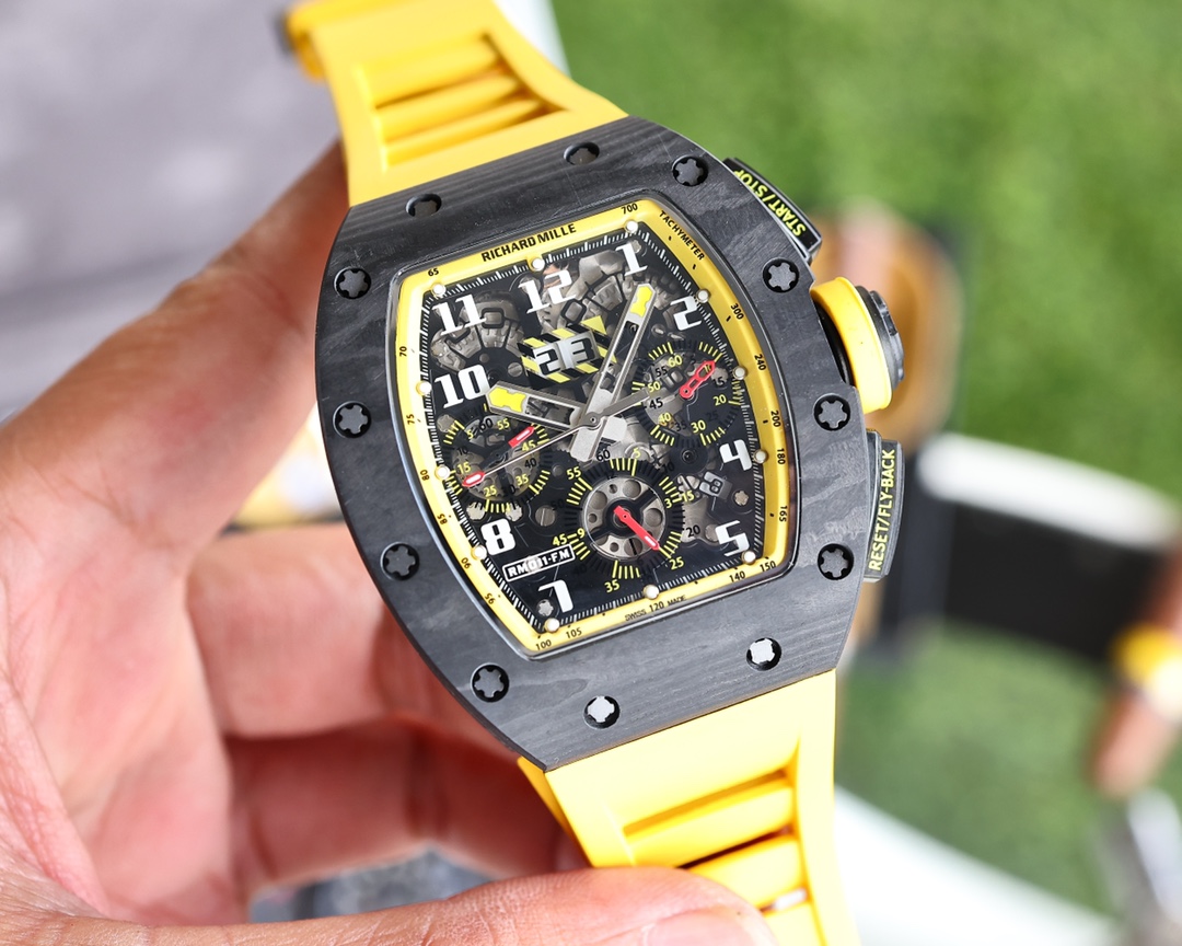 Richard Mille RM 011 Rubber Band Men’s Transparent Dial Yellow