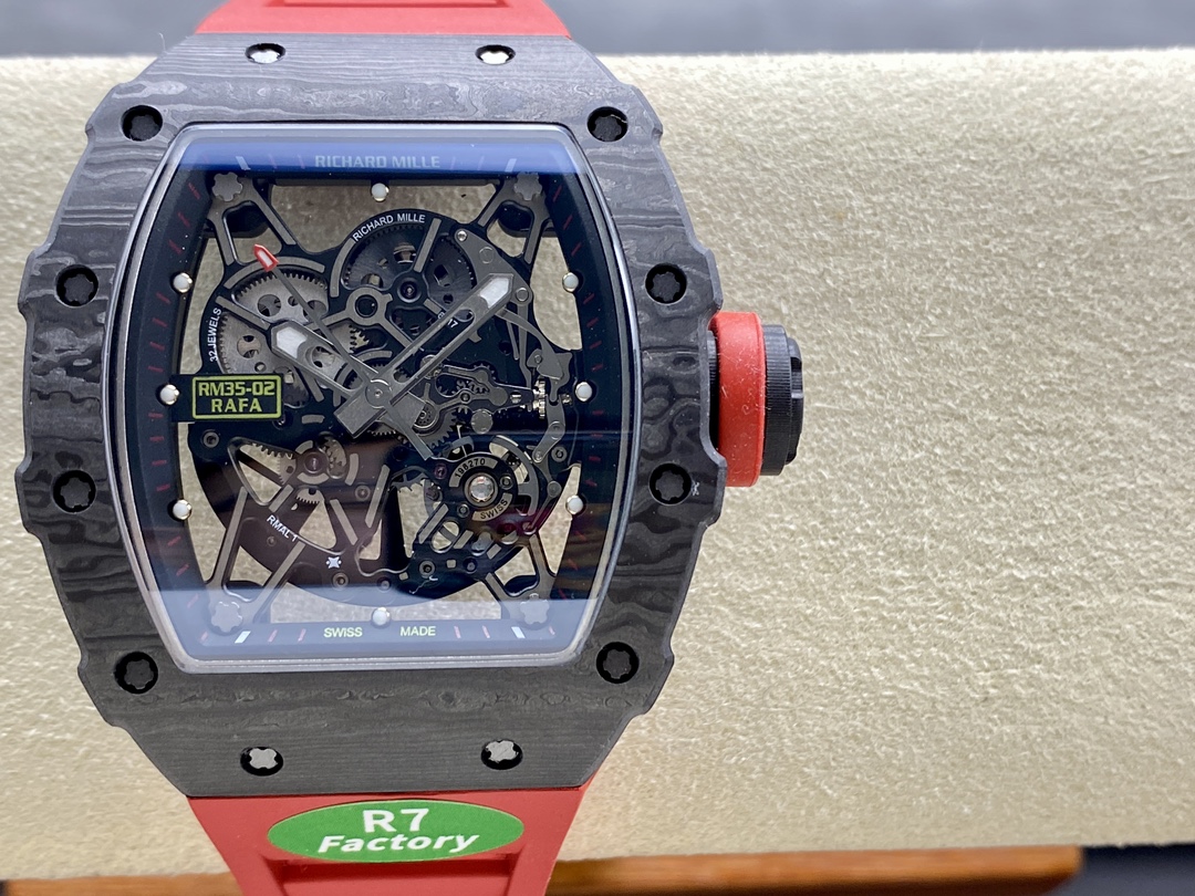 Premium Swiss Skeleton Richard Mille RM 35-02 Replica Rafa Nadal Watch With Red Rubber Strap