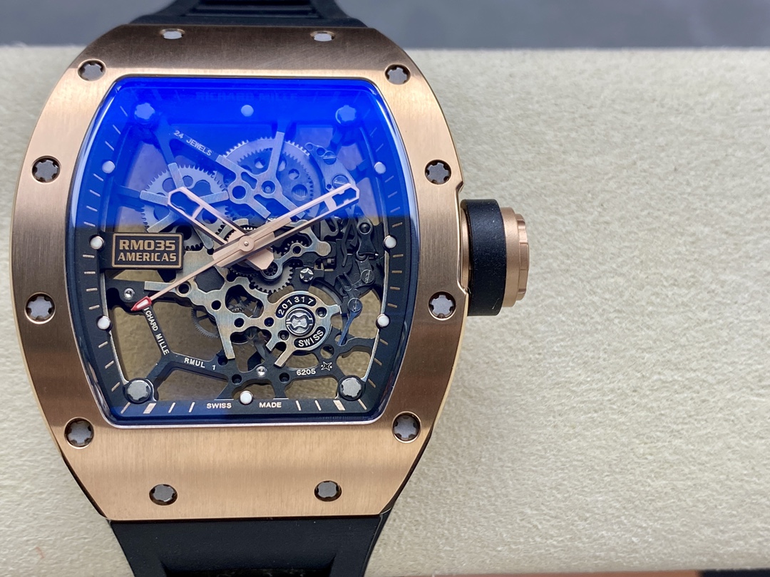 Super Clone Richard Mille RM035 Americas Rose Gold Replica Luxury Skeleton Sports Watch