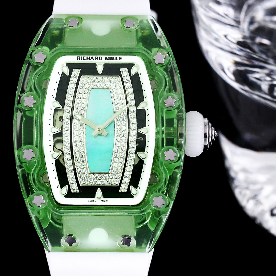 Luxury Replica Richard Mille RM 07-02 Ladies Diamond Green Bezel Watch For Elegant Women