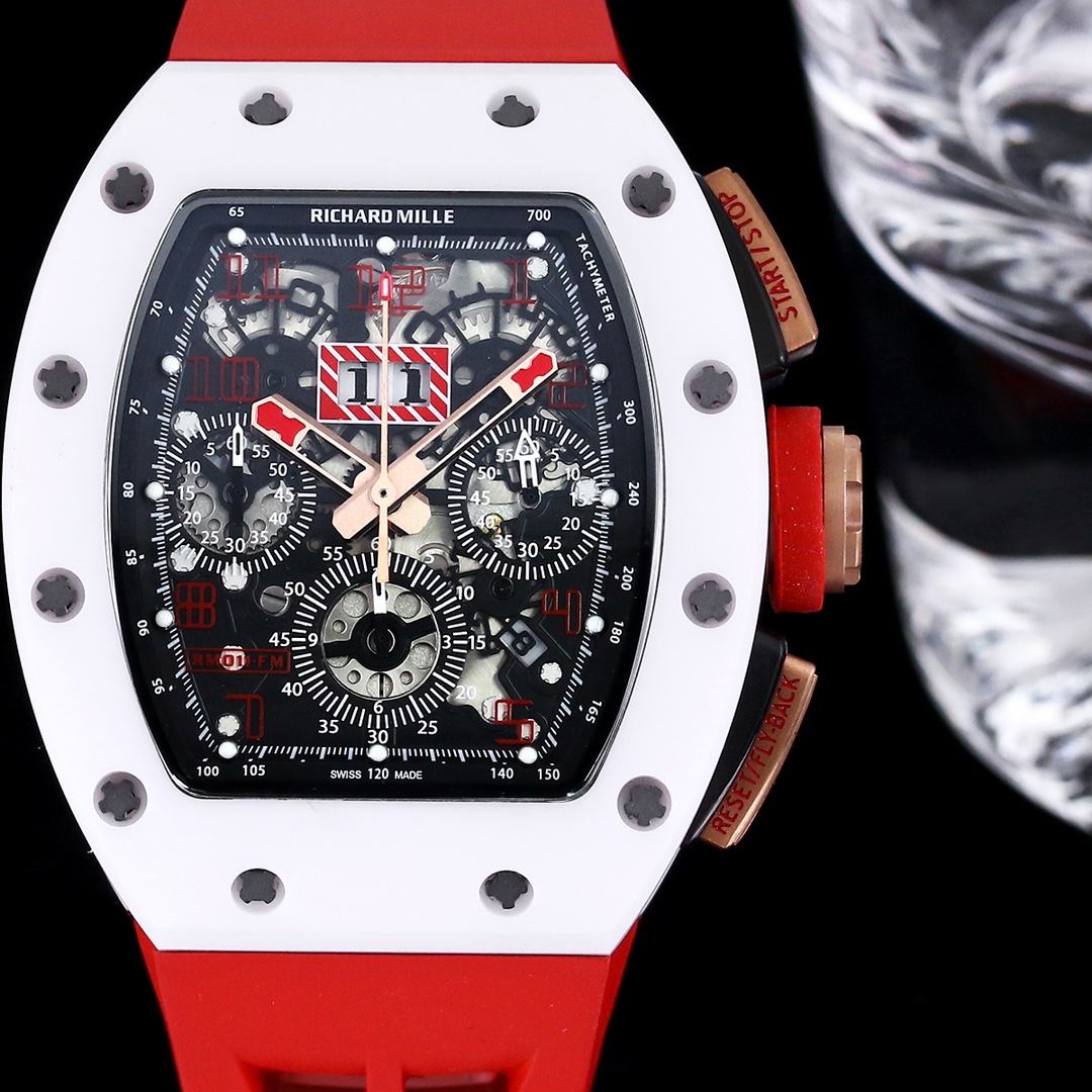 Luxury Swiss Replica Richard Mille RM 011 Felipe Massa White Demon Watch With Red Rubber Strap – Ultimate Precision & Bold Design