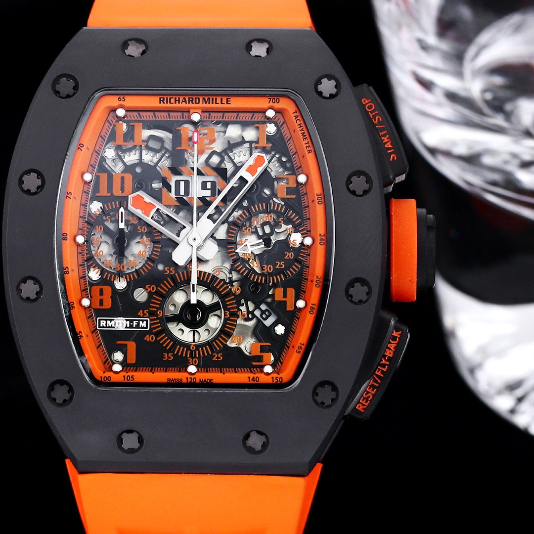Best Richard Mille RM 011-FM Replica Felipe Massa Orange Storm Ceramic Men’s Watch – Orange Rubber Strap
