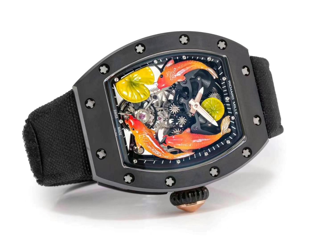 Swiss RICHARD MILLE RM S10 Replica – Koi Tourbillon, Black Steel Case, Sport Style