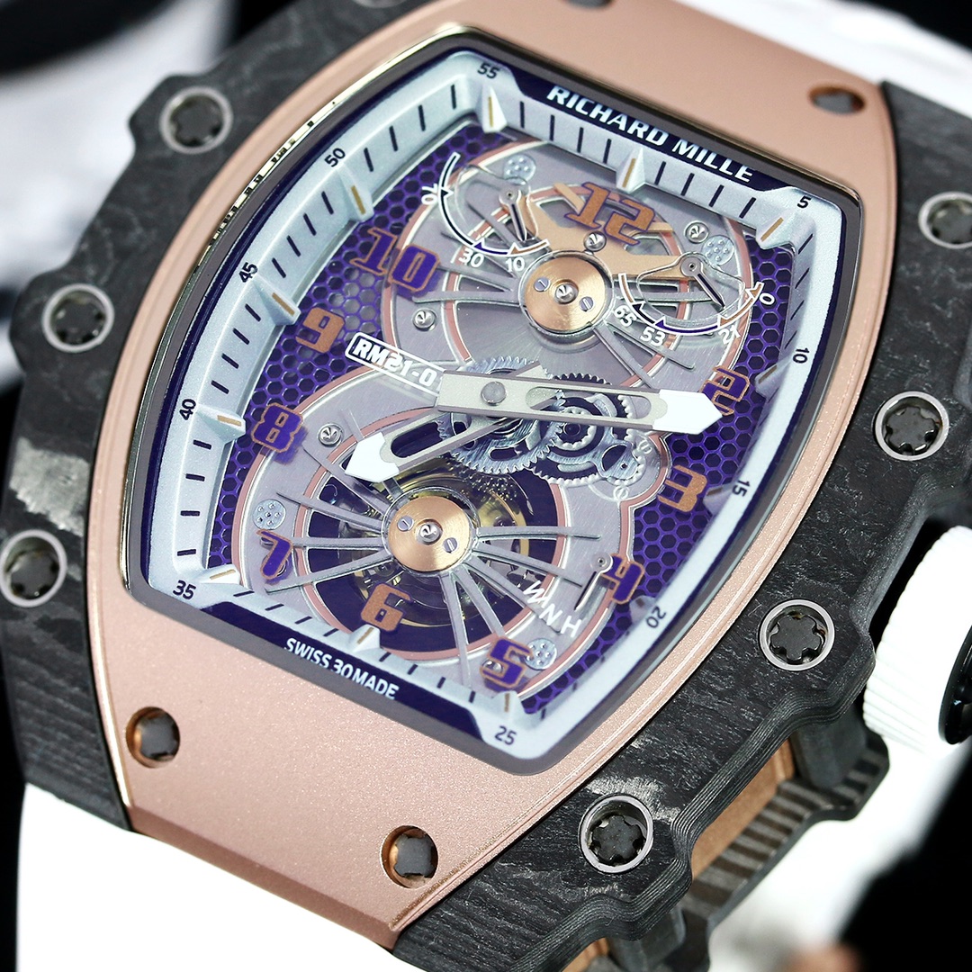 High-End Replica Richard Mille 21-01 Tourbillon Aerodyne Watch For Men – Carbon Fiber Skeleton Dial, White Rubber Strap