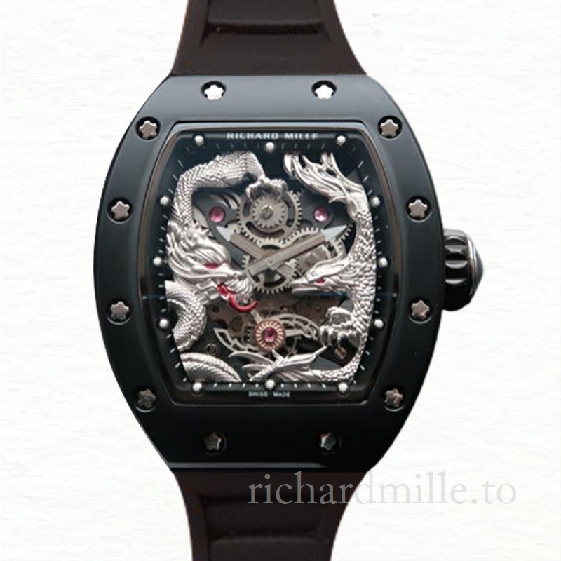 Richard Mille RM57-01 Men Mechanical Rubber Band Silver Dragon and Phoenix Dial