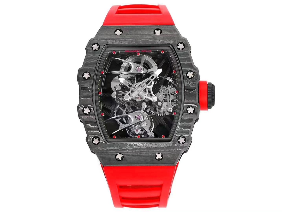 High-End Swiss Richard Mille RM 27-02 Replica Tourbillon Watch – Lightweight Carbon Case, Red Rubber Strap For Sport & Style