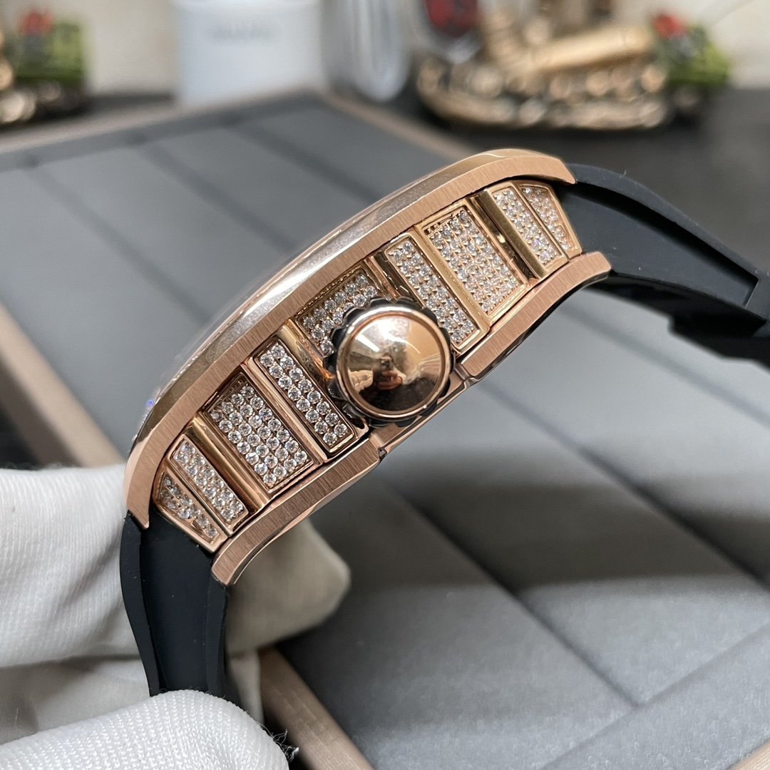 Swiss Richard Mille RM 51-01 Replica Tiger And Dragon Michelle Yeoh Watch with Diamond Bezel And Black Rubber Strap
