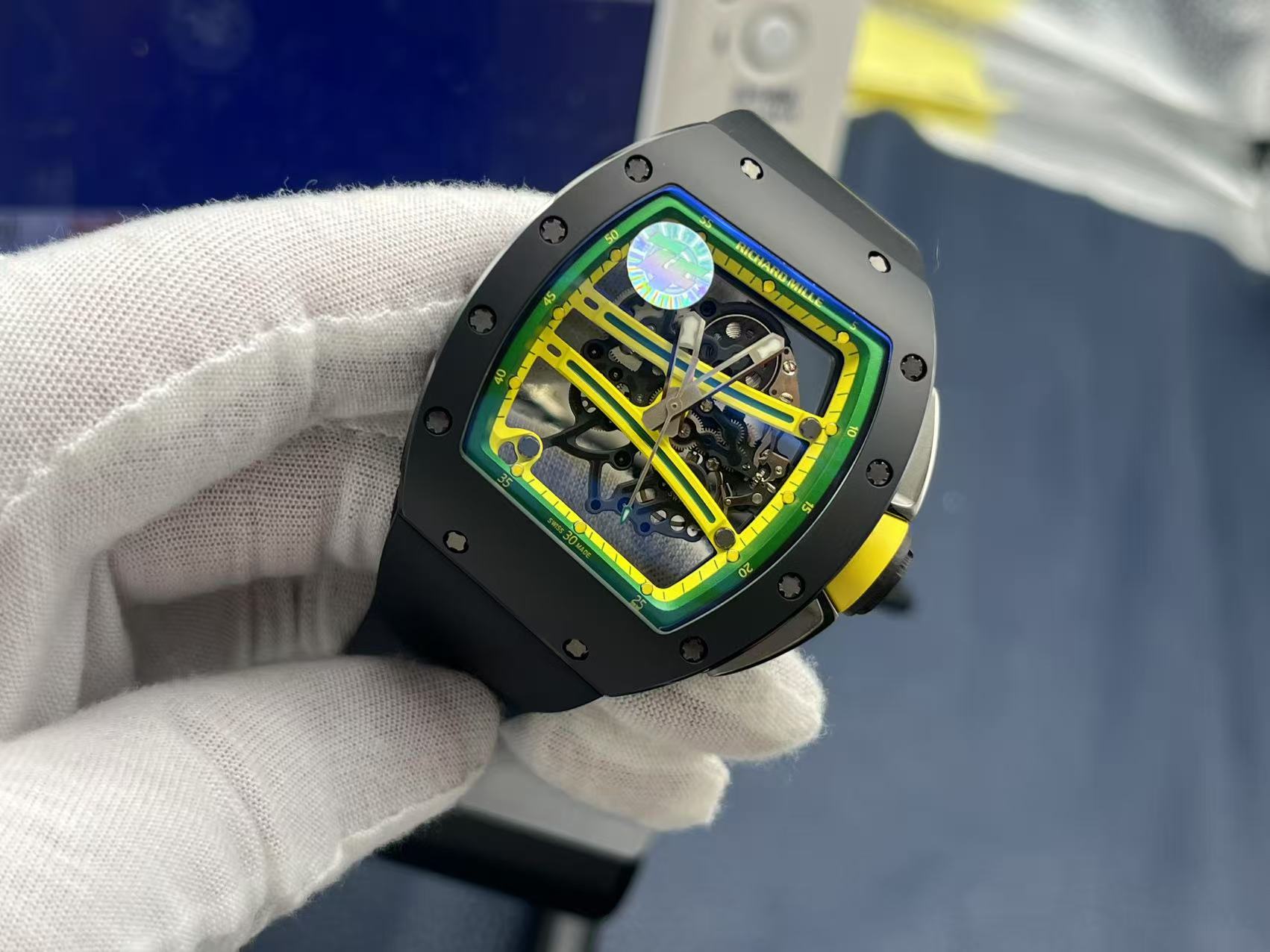 Replica Richard Mille RM 61-01 Yohan Blake Super Clone RMUL2 Skeleton Manual Wind Watch Black Rubber Strap
