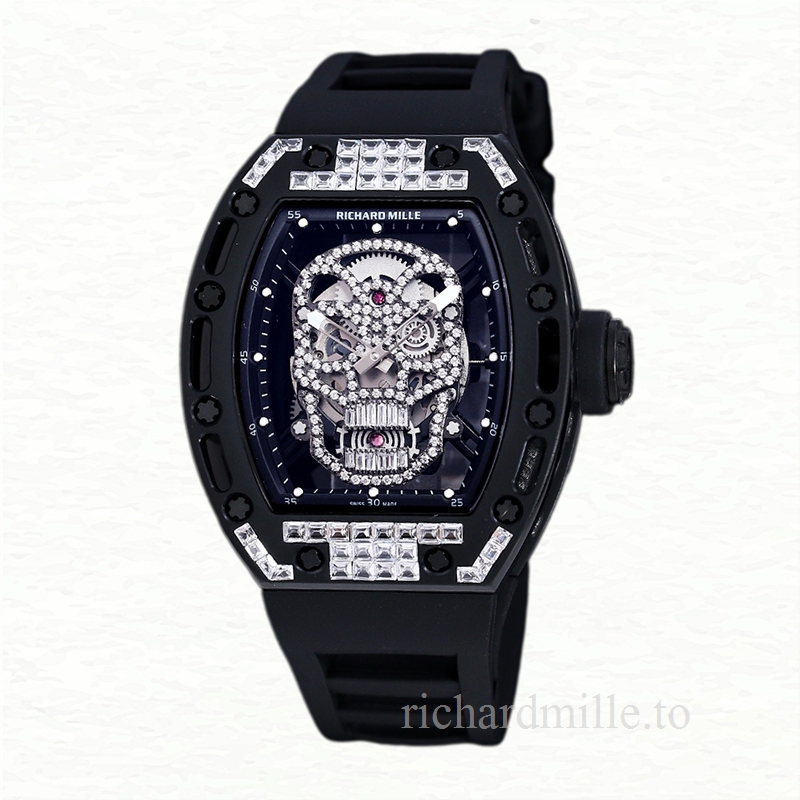 Richard Mille RM 052 Automatic Men Diamonds Skull Dial Rubber Band