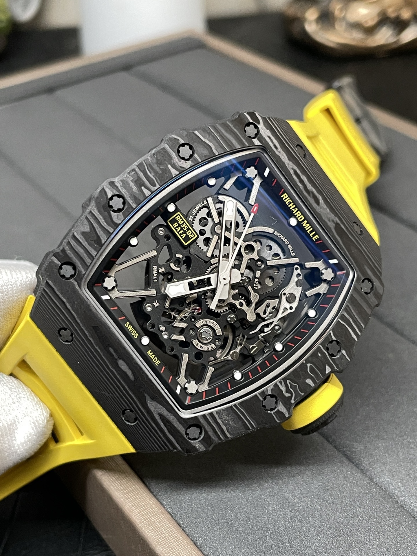 Swiss Replica Richard Mille RM 35-02 Watch For Men – Skeleton Dial, Yellow Rubber Strap, Luxury Sport Design
