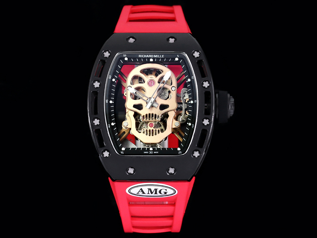 Best Swiss Replica RICHARD MILLE RM 52 Watch – Skeleton Tourbillon , Red Strap