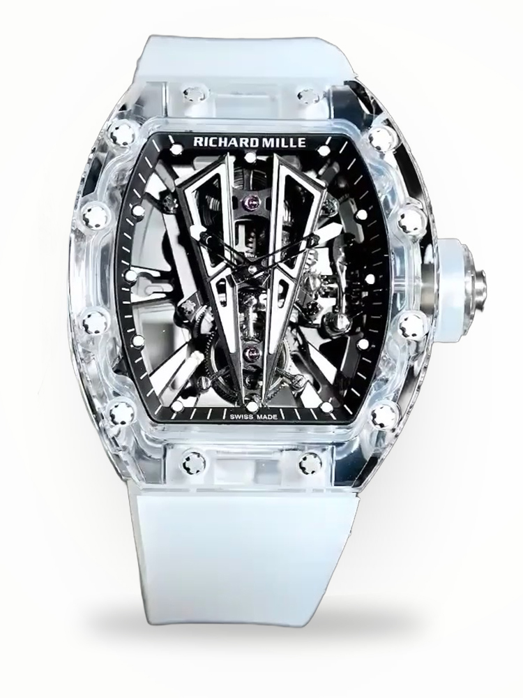 Luxury Richard Mille RM 27-03 Replica Swiss Tourbillon Skeleton Dial – White Rubber Strap, Carbon Fiber Case