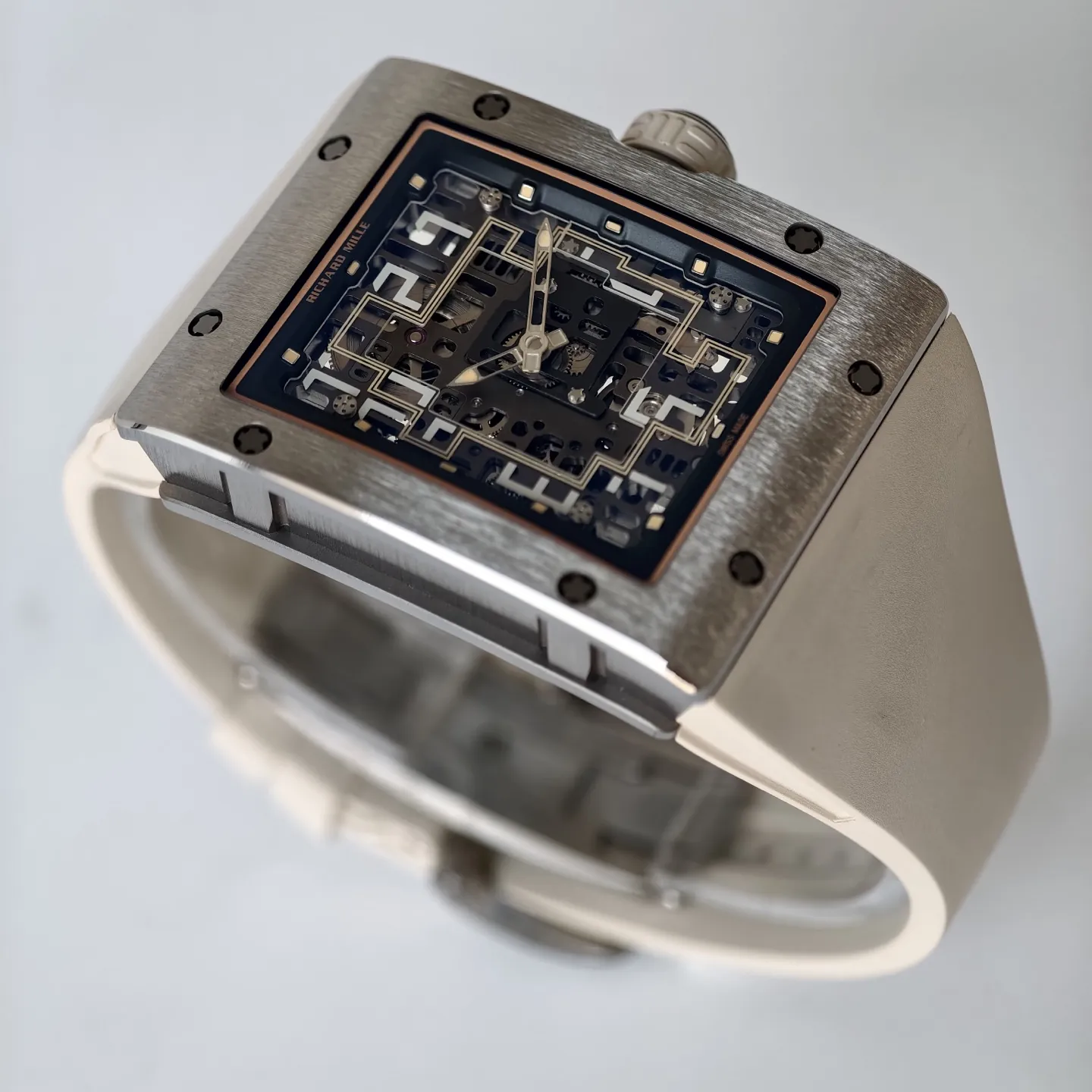 UMI RM 16-02 Extra Flat Brushed Titanium Beige Rubber Strap Replica Watch