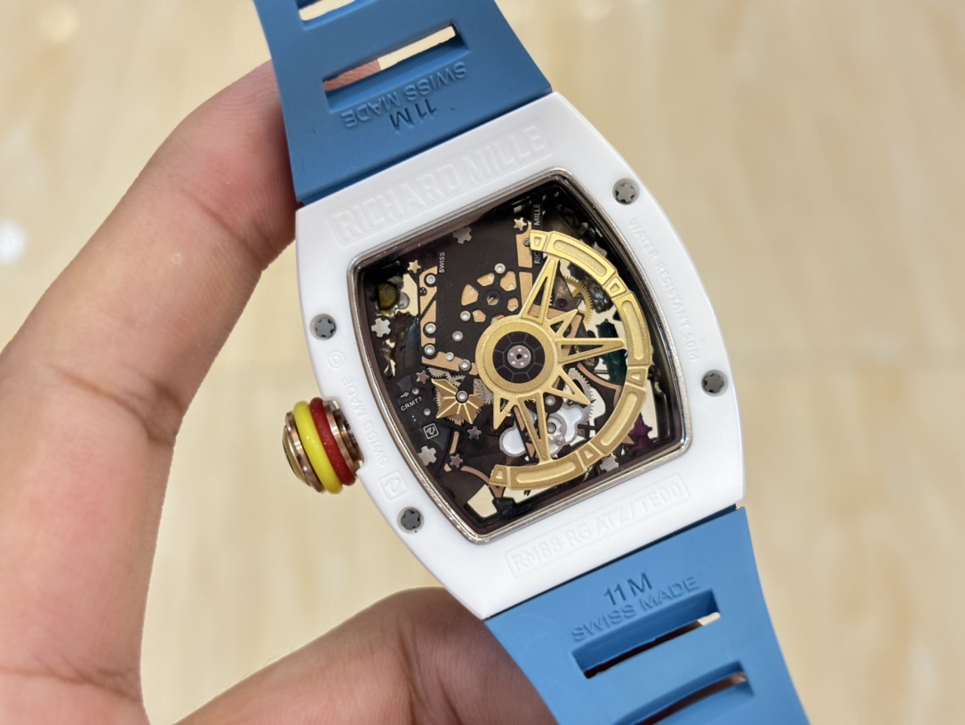 Richard Mille RM 88 Smiley Automatic Tourbillon Best Swiss Replica – 39mm White Ceramic Blue Strap