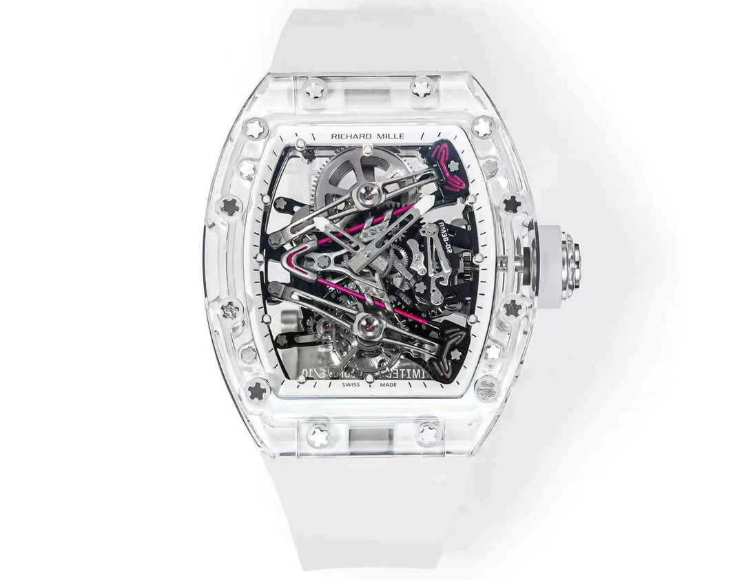 Richard Mille RM 38-02 Tourbillon Bubba Watson Pink Skeleton Crystal Transparent Super Clone Replica Watch