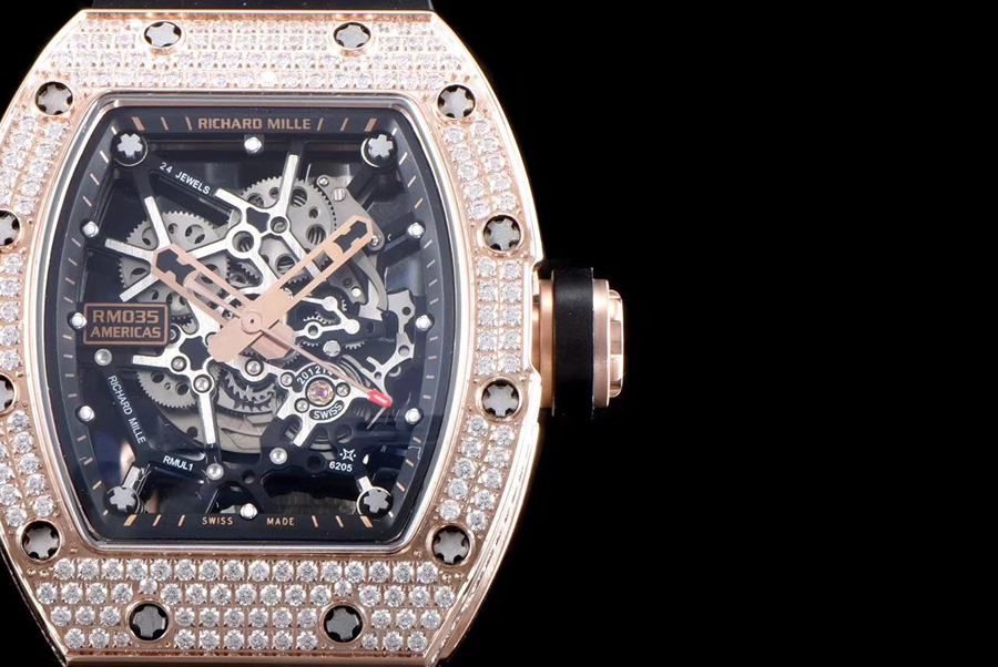 Richard Mille Replica RM 035 Black Rubber Strap Hollow Dial