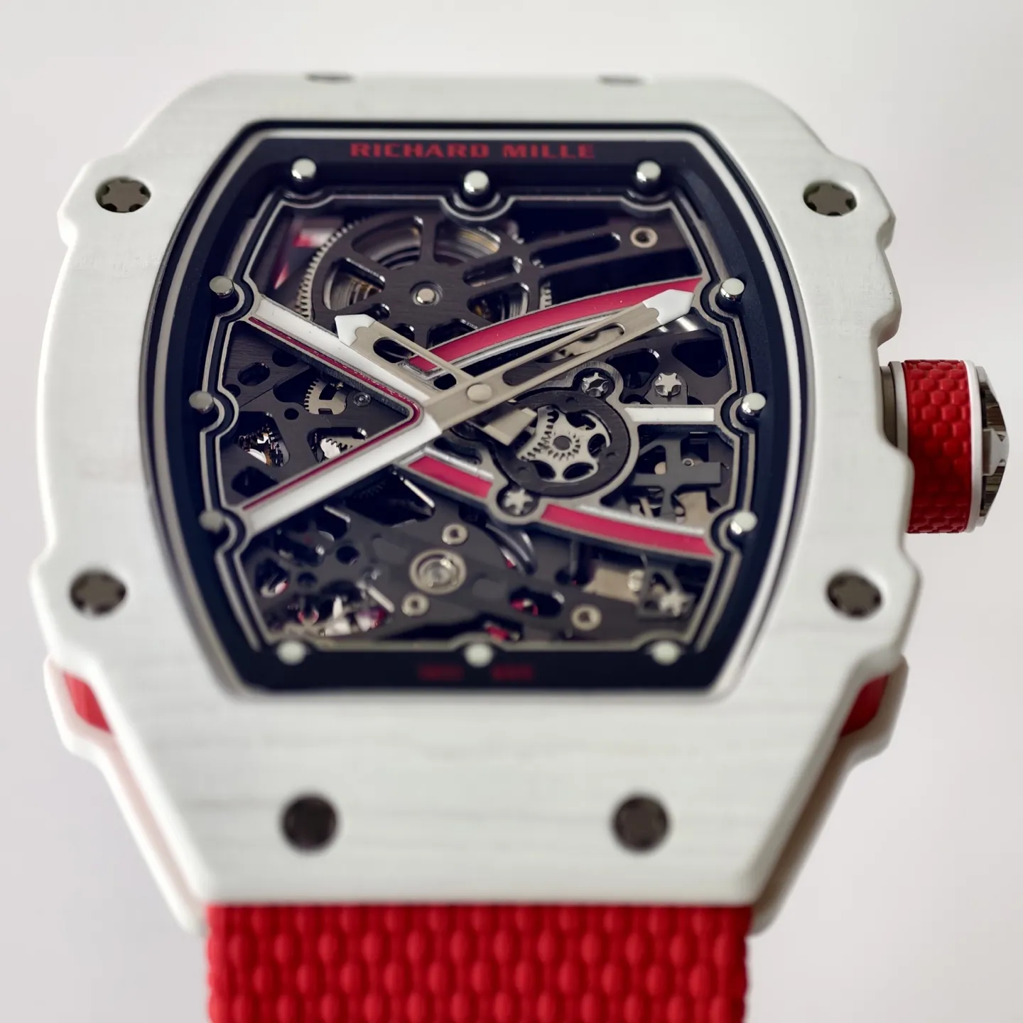 UMI RM 67-02 Charles Leclerc Skeleton Dial White Carbon Red Fabric Strap Replica Watch