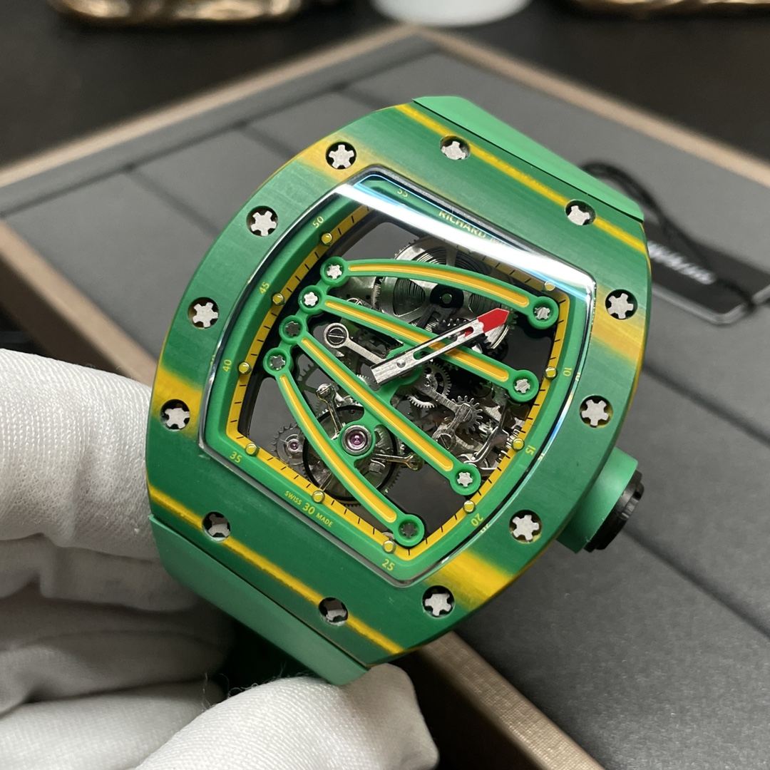 Richard Mille RM 59-01 Tourbillon Super Clone Skeleton Replica Watch Green Carbon Yohan Blake