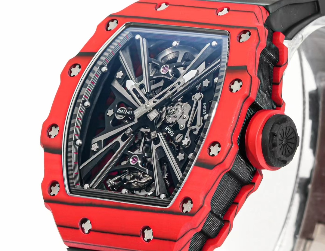 Richard Mille RM 12-01 Replica Swiss Tourbillon – Premium Red Carbon Case, Luxury Sports Watch
