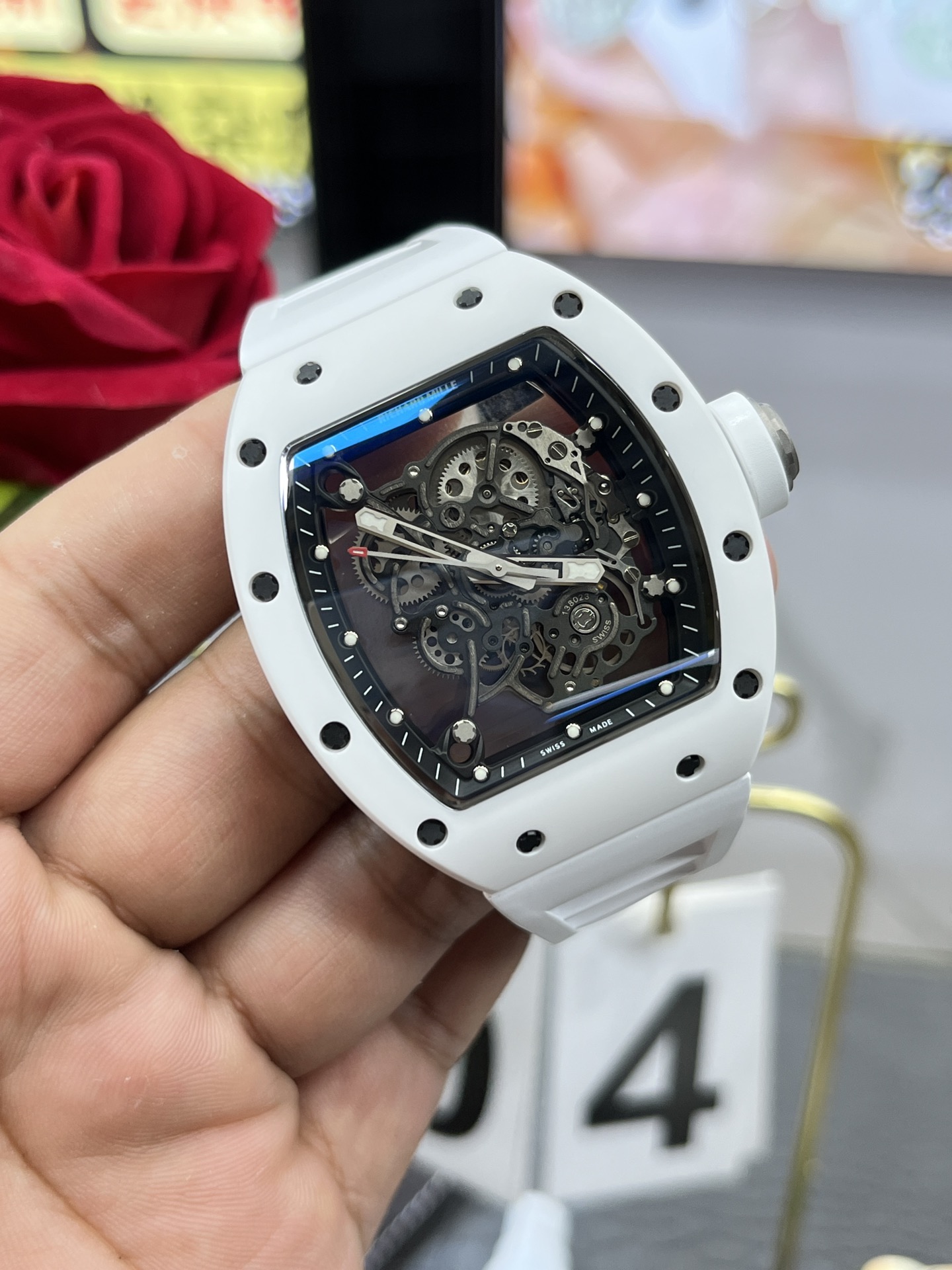 Richard Mille RM055 BBR White Ceramic Skeleton Swiss Replica Sports Watch, Super Clone