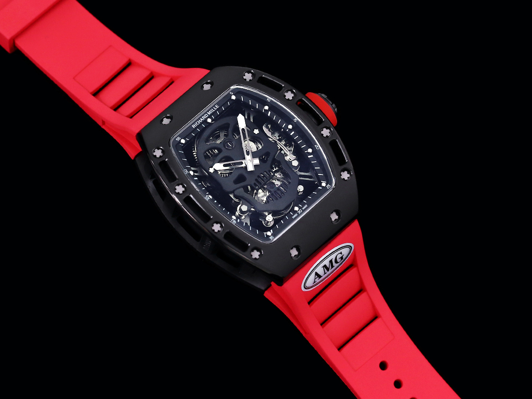 Replica Richard Mille RM052 Titanium Skeleton Tourbillon Watch with Red Rubber Strap