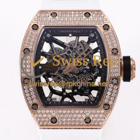 RM035 Americas KVF Rose Gold &amp; Diamond Black Dial White Rubber Strap M8215 V3