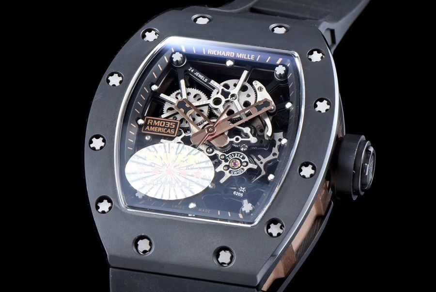 Richard Mille Replica RM 035-2 Black Strap Skeleton Dial