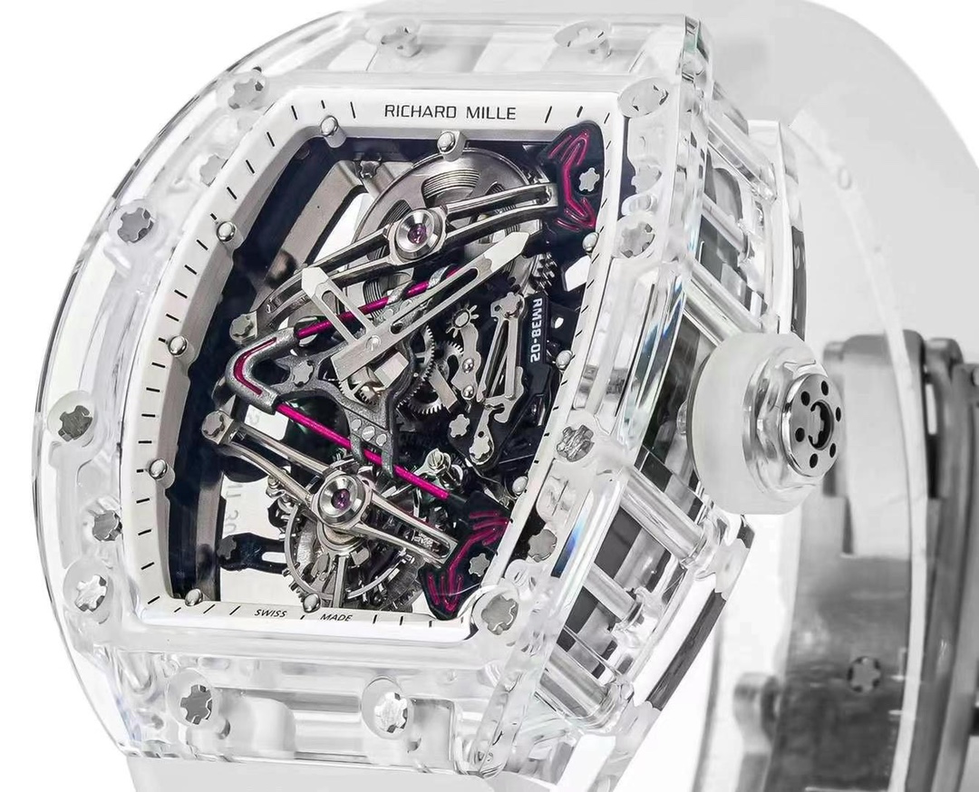 Richard Mille RM 38-02 Tourbillon Bubba Watson Pink Skeleton Crystal Transparent Super Clone Replica Watch