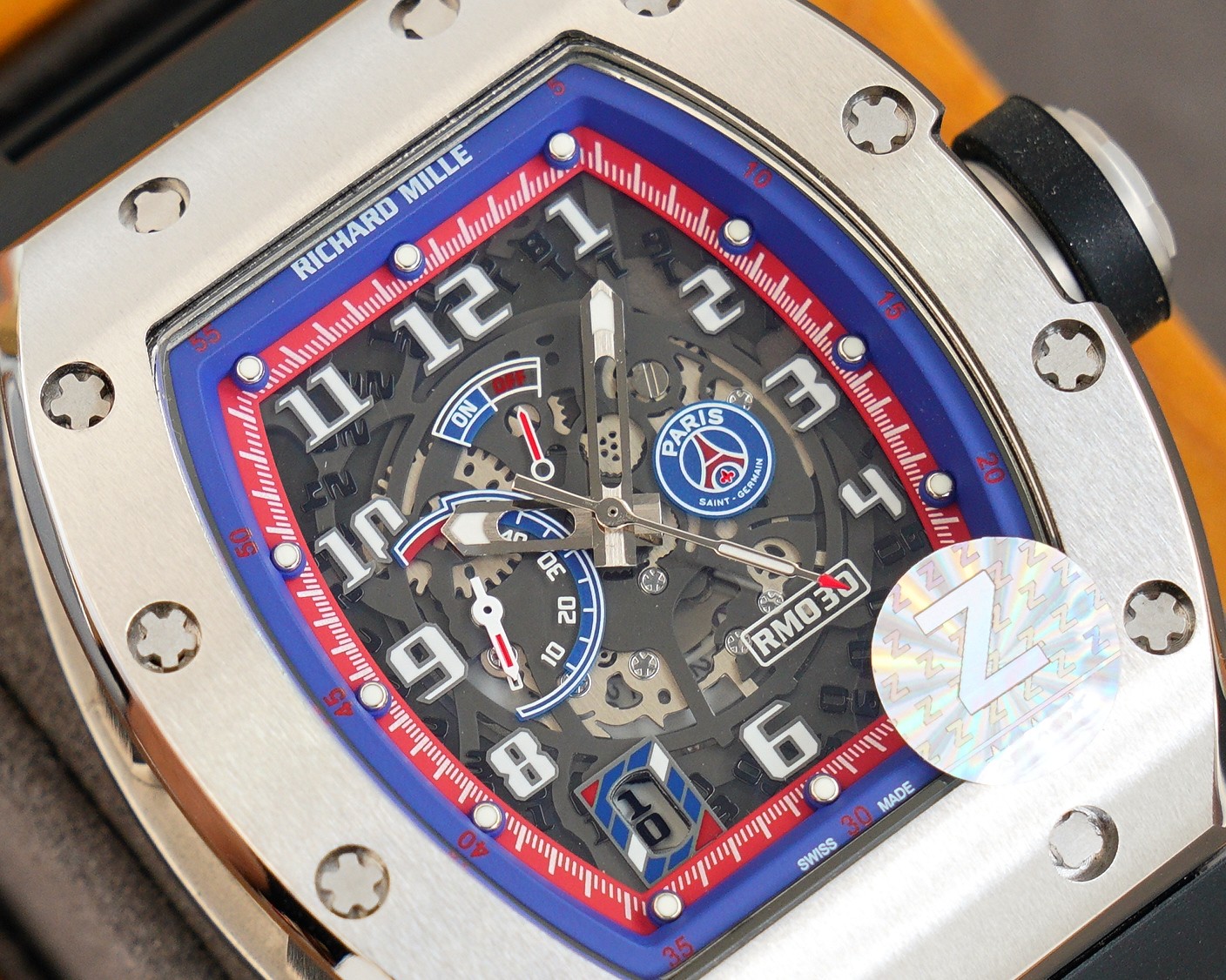 Luxury Super Clone Richard Mille RM 030 Replica PSG Watch, Skeleton Dial, Titanium Case, Black Rubber Strap