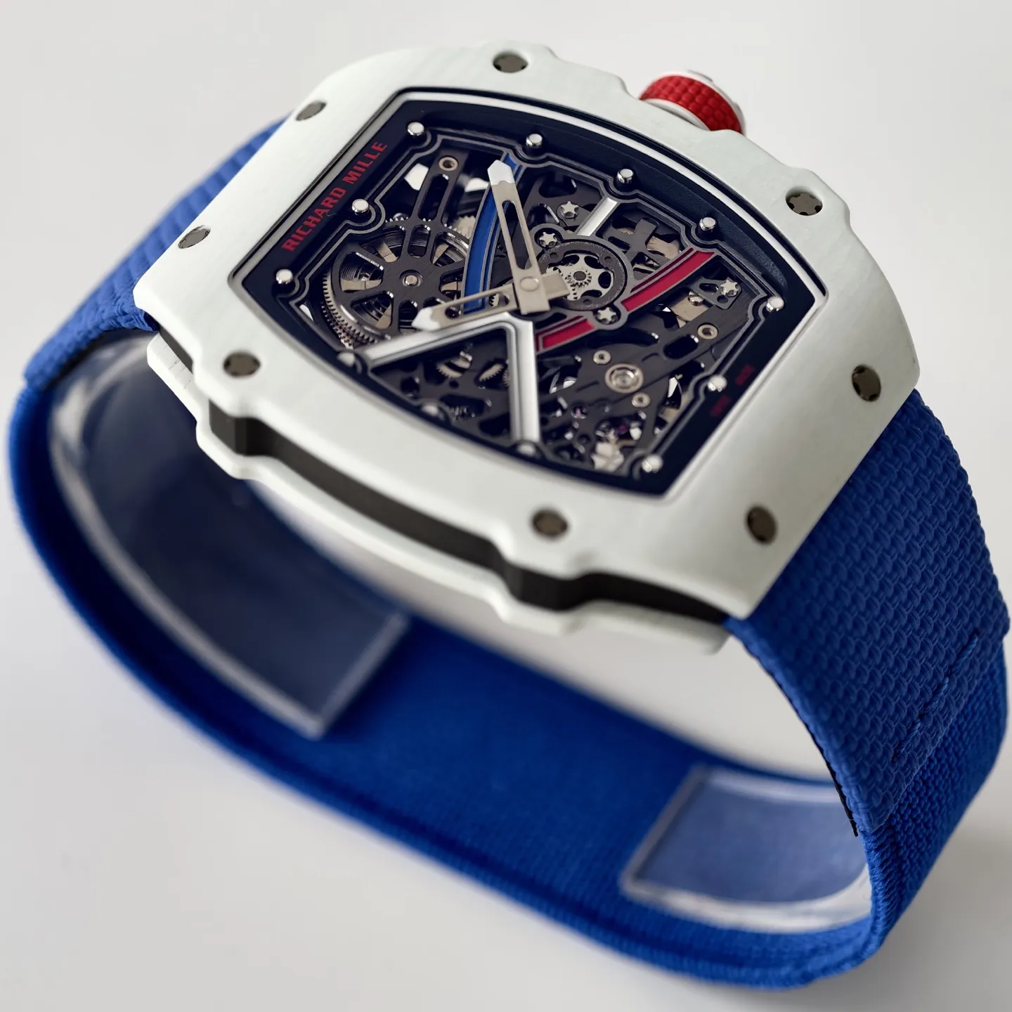 UMI Richard Mille RM 67-02 Alexis Pinturault White Quartz TPT Carbon Blue Strap Automatic Replica Watch
