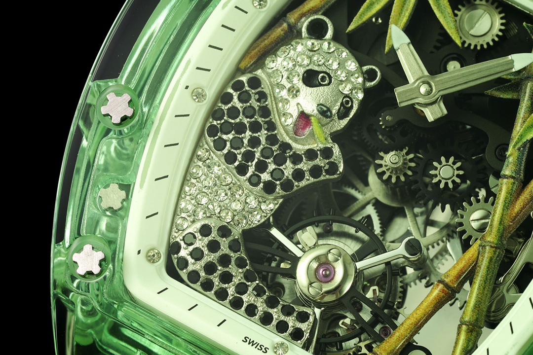 Luxury Replica Richard Mille RM 26-01 Panda Tourbillon Watch Full Crystal Case Skeleton Dial with White Rubber Strap