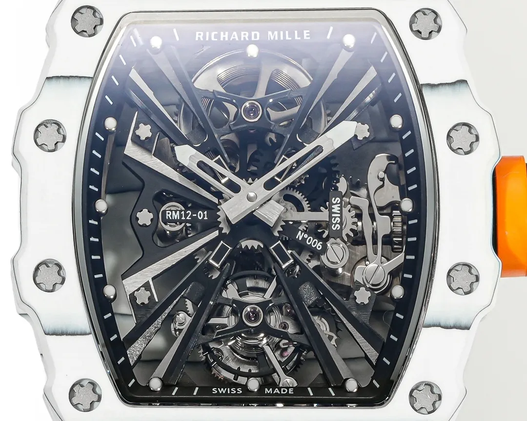 Richard Mille RM 12-01 Tourbillon Super Clone - White Carbon Fiber Orange Strap
