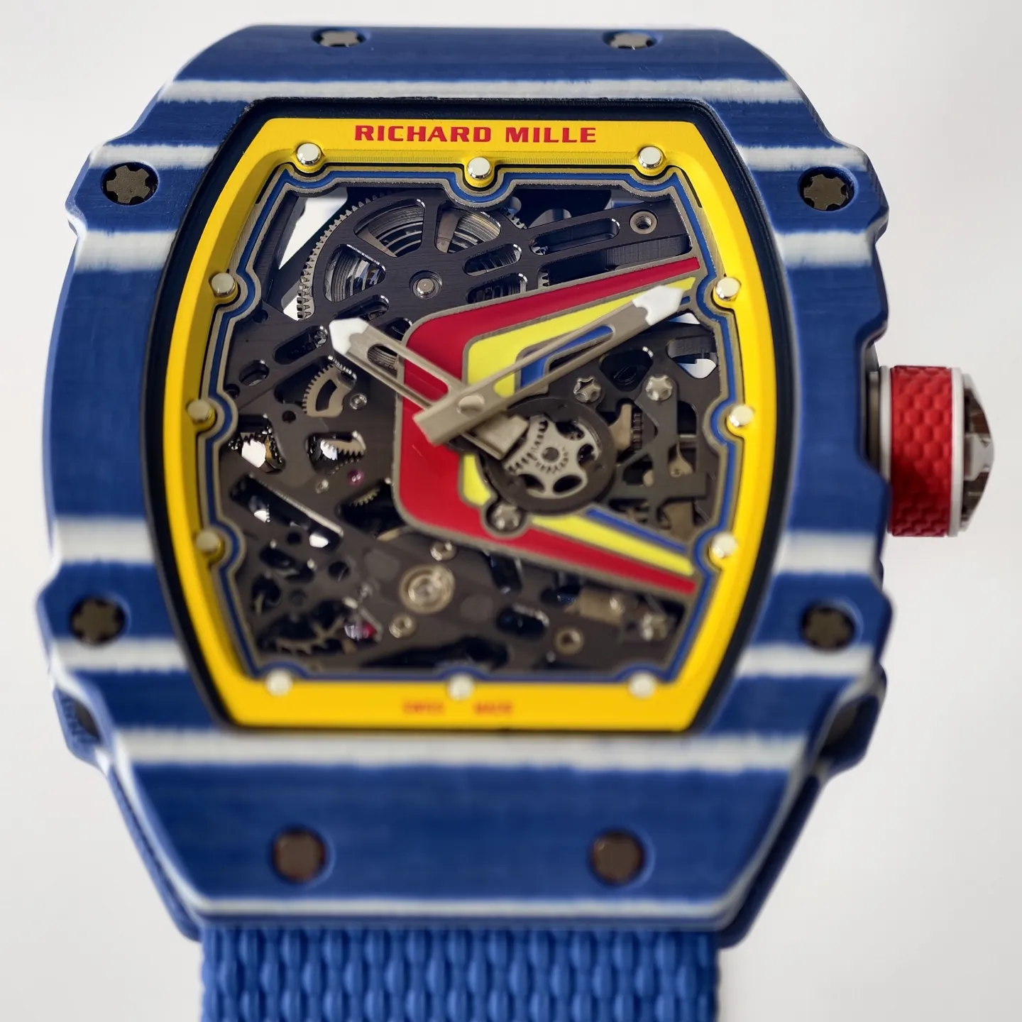 UMI RM 67-02 Fernando Alonso Blue Carbon Case Yellow Bezel Blue Fabric Strap Replica Watch