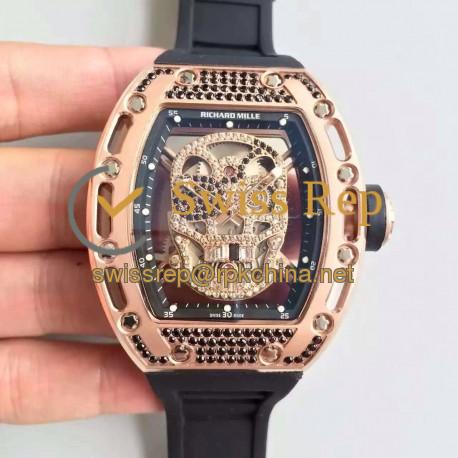 RM052 SF Rose Gold &amp; Black Diamond Diamond Skull Dial M6T51