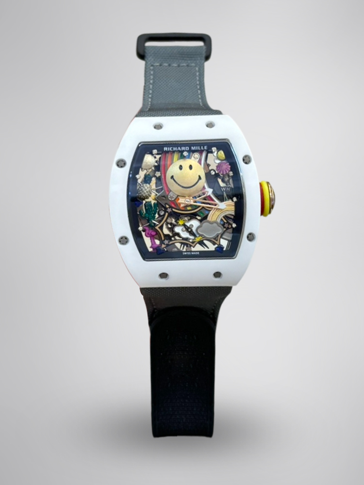 Richard Mille RM 88 Replica – White Ceramic, Black Strap, Swiss Tourbillon Look