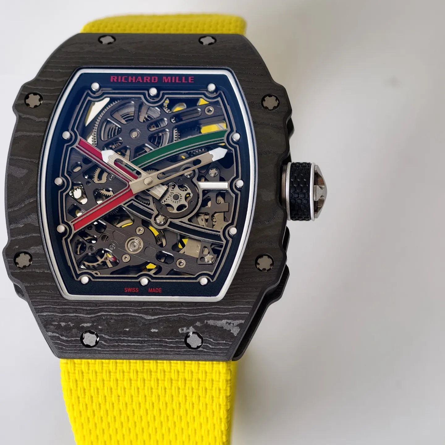 UMI Richard Mille RM 67-02 UAE Edition Black Carbon TPT Yellow Strap Skeleton Replica Watch