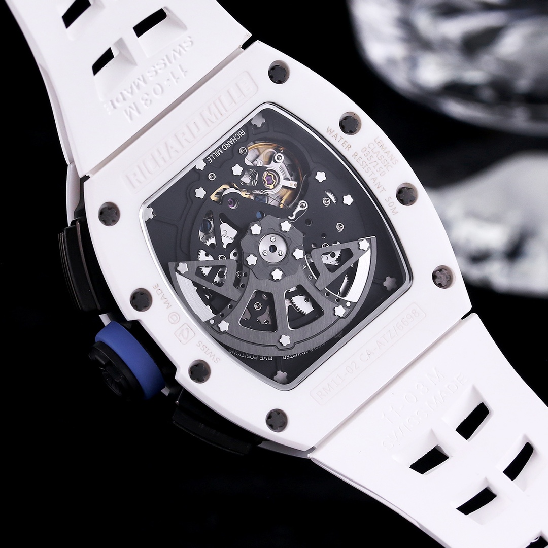 Men’s Richard Mille RM 011 Replica Chronograph Watch – White Ceramic Case With Skeleton Dial