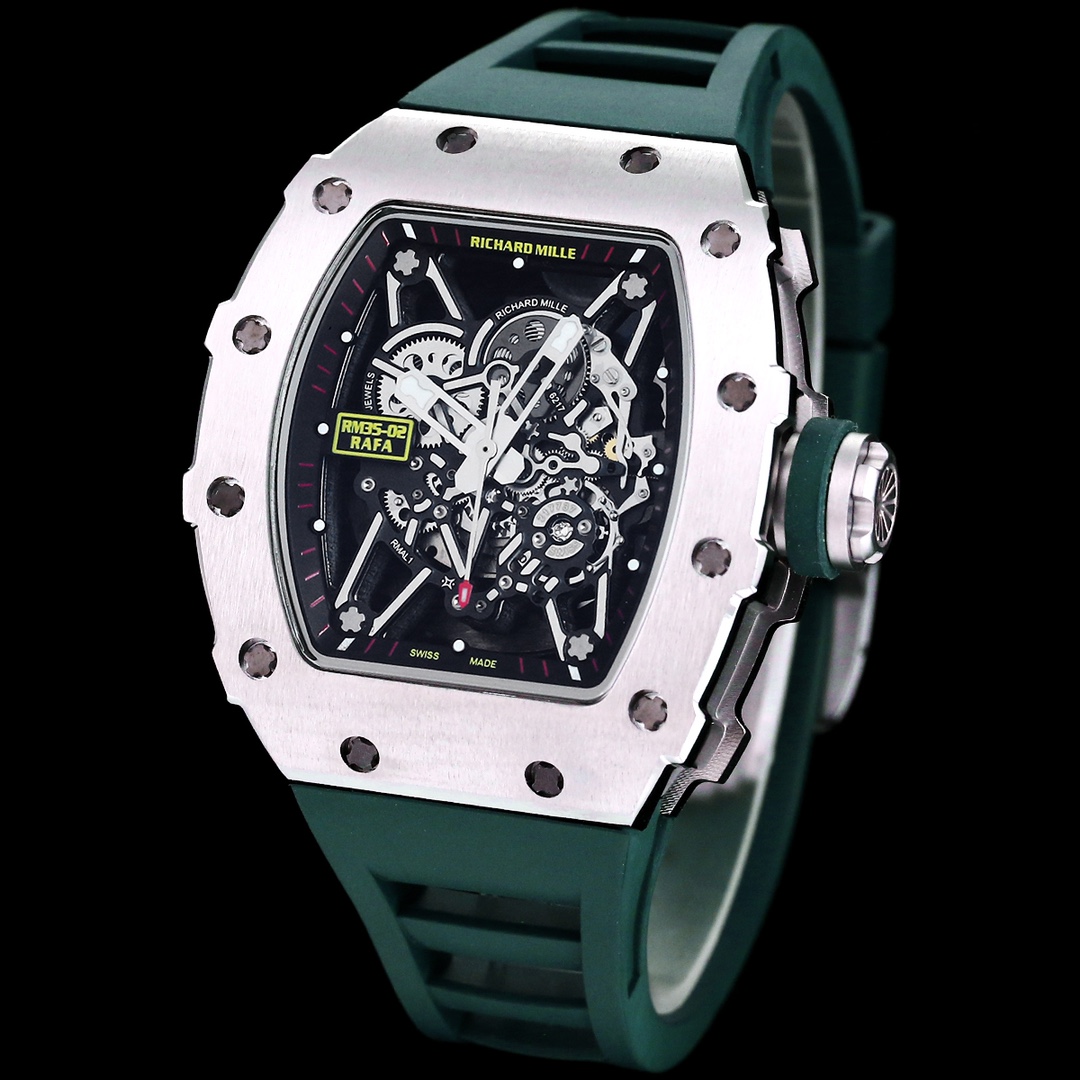 Replica Richard Mille RM 35-02 Green Rubber Strap Watch – Swiss Luxury Men’s Timepiece With Skeleton Dial