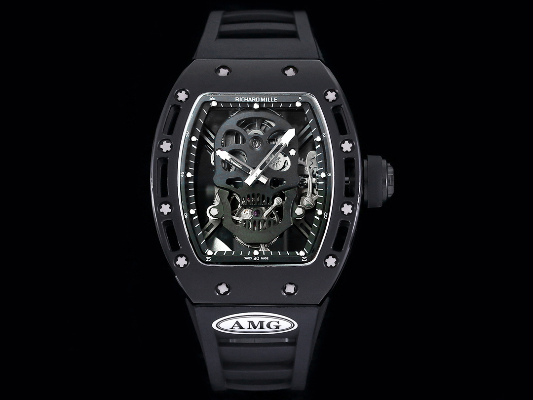 Swiss Richard Mille RM 052 Replica Watch – Skeleton Tourbillon, Skull Face, Black Rubber Strap, Quality