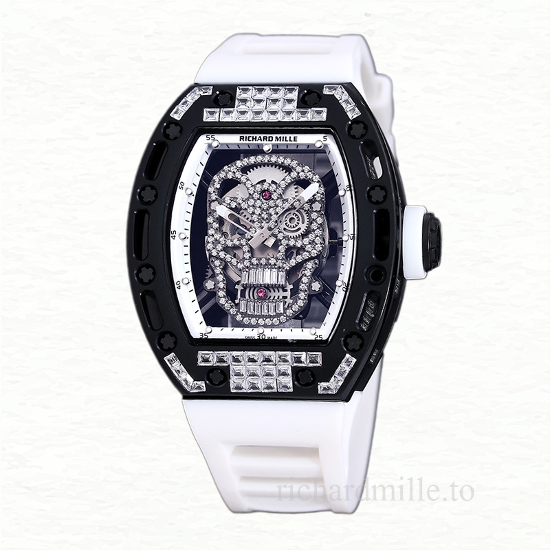 Richard Mille RM 052 Automatic Men Diamonds Skull Dial Rubber Band