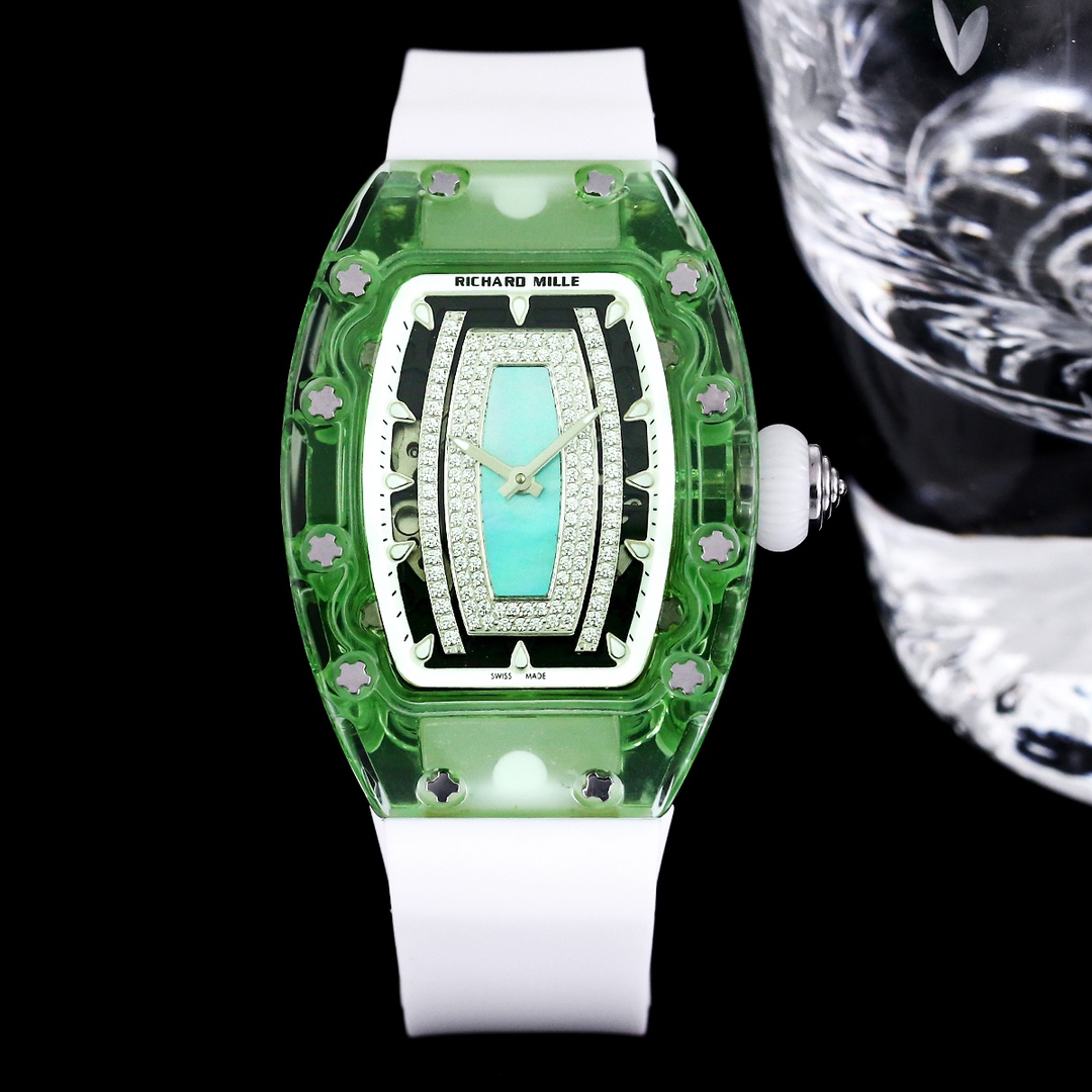 Luxury Replica Richard Mille RM 07-02 Ladies Diamond Green Bezel Watch For Elegant Women