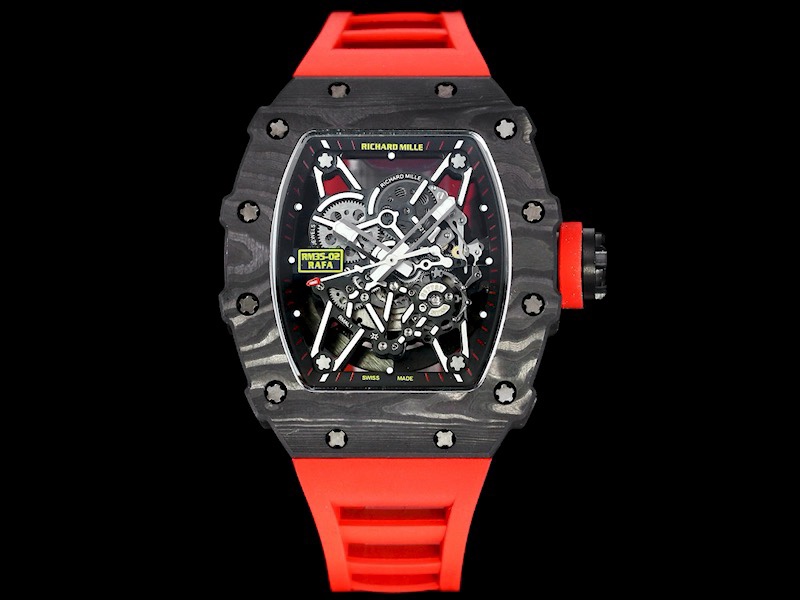 Swiss Richard Mille RM 35-02 Replica Watch – Premium Carbon Fiber Case, Skeleton Dial &amp; Bold Red Strap