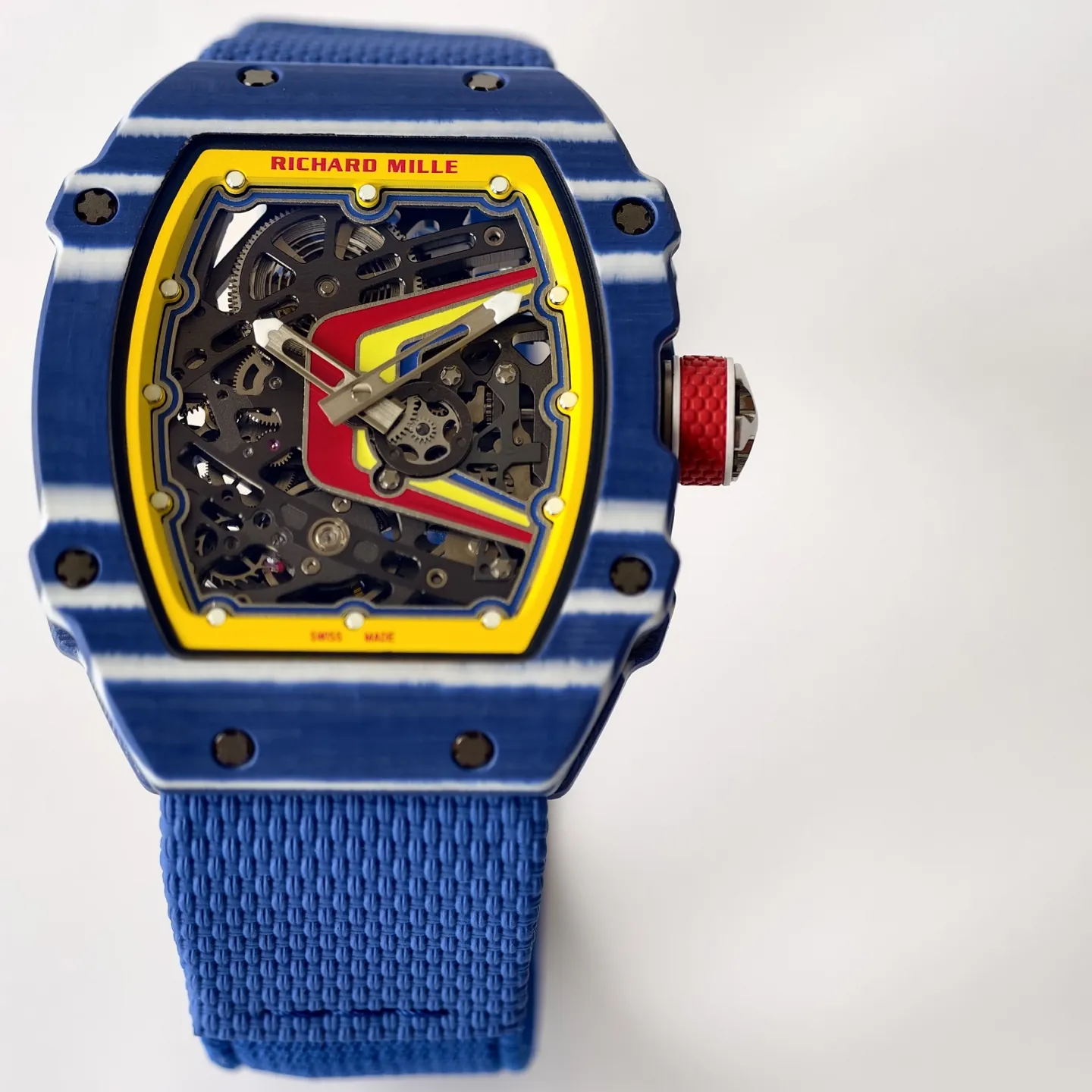 UMI RM 67-02 Fernando Alonso Blue Carbon Case Yellow Bezel Blue Fabric Strap Replica Watch