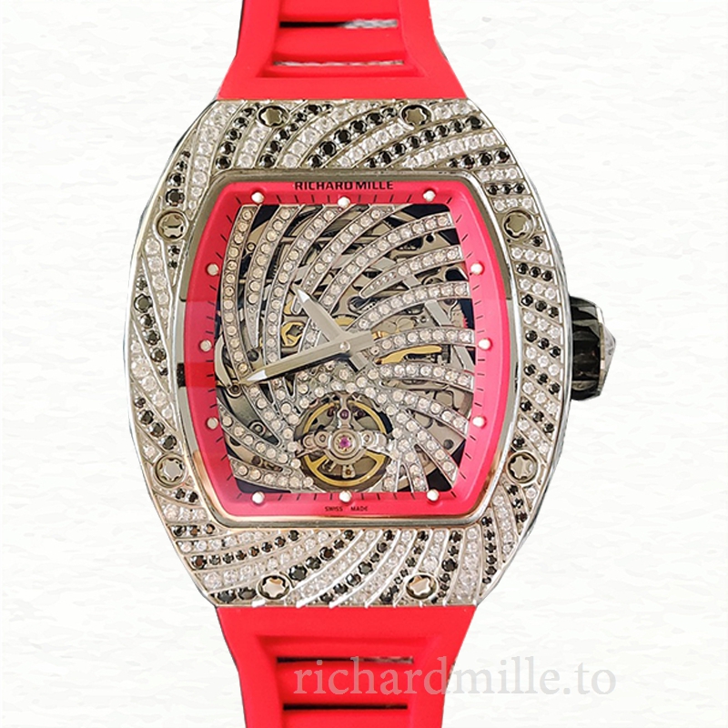 Richard Mille RM51-02 Ladies Mechanical Diamond Bezel Rubber Band Diamond Paved Dial