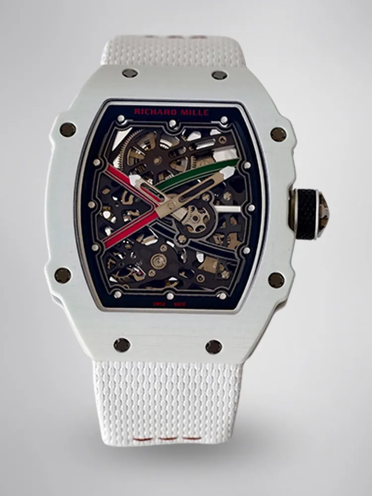 UMI RM 67-02 White Quartz TPT Carbon Case White Fabric Strap Skeleton Replica Watch