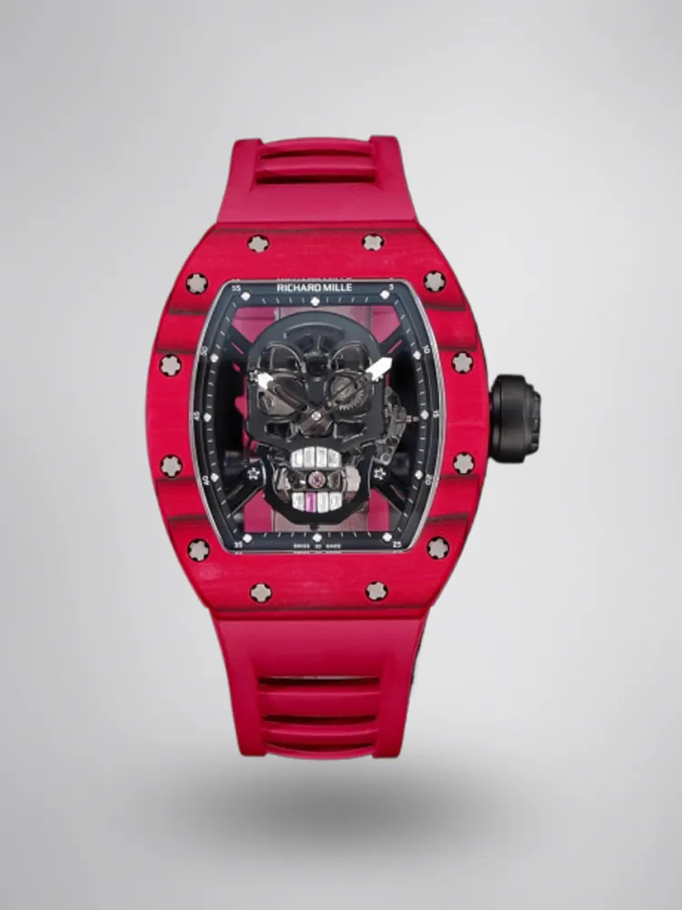 Richard Mille RM 052 Replica Red Carbon Case Skull Skeleton Dial Red Rubber Strap Luxury Sports Wristwatch